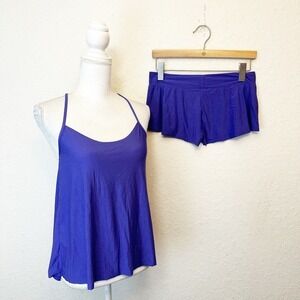 Commando Womens Pajama Sleep‎ Short Set Cami Purple Lace Size Small